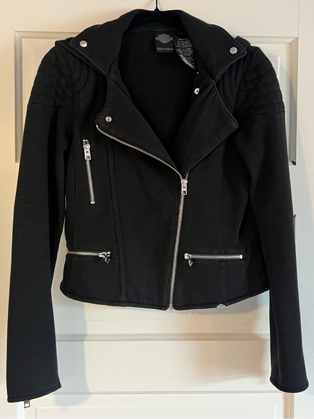 Harley-Davidson Black Quilted-Shoulder Moto Jacket